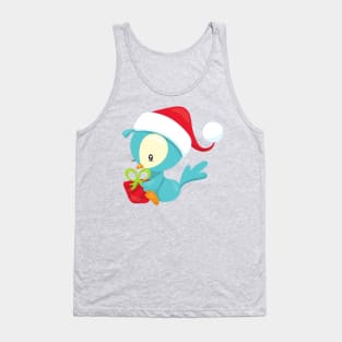 Christmas Bird, Cute Bird, Santa Hat, Gift, Xmas Tank Top